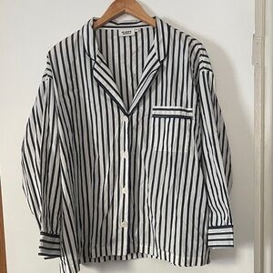 Sleepy Jones Marina pajama top in black and white stripes XXL
